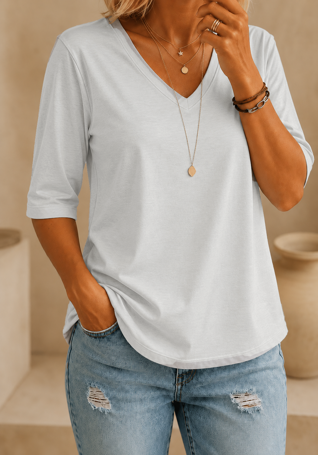 Calvera | Essential Comfort Tee V-Neck Petite
