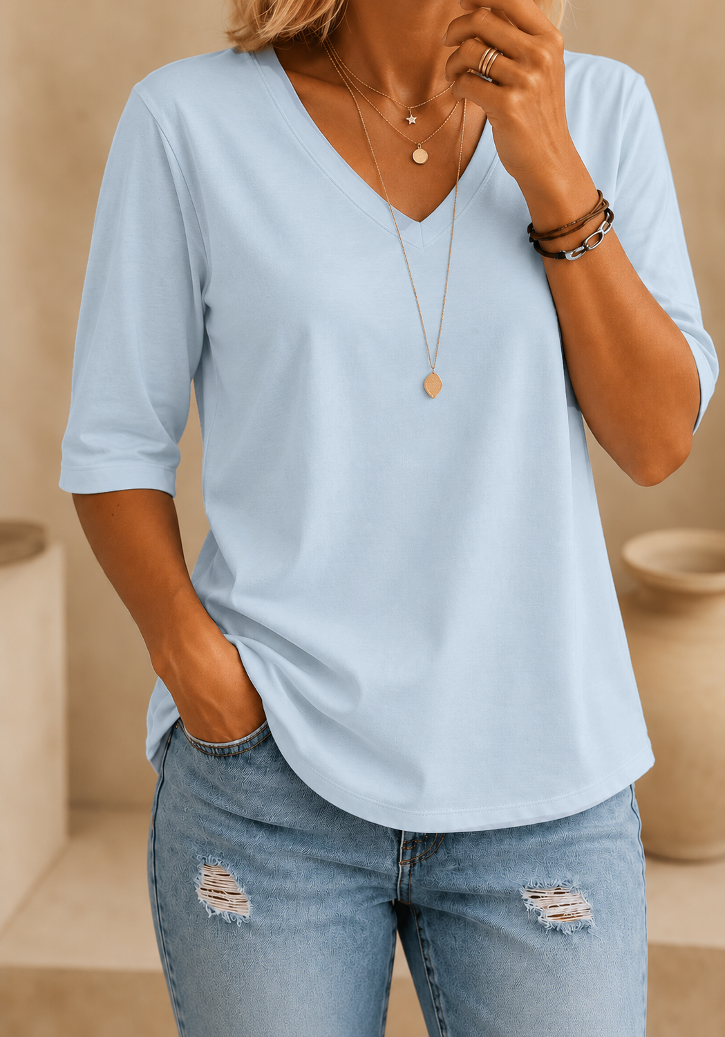 Calvera | Essential Comfort Tee V-Neck Petite