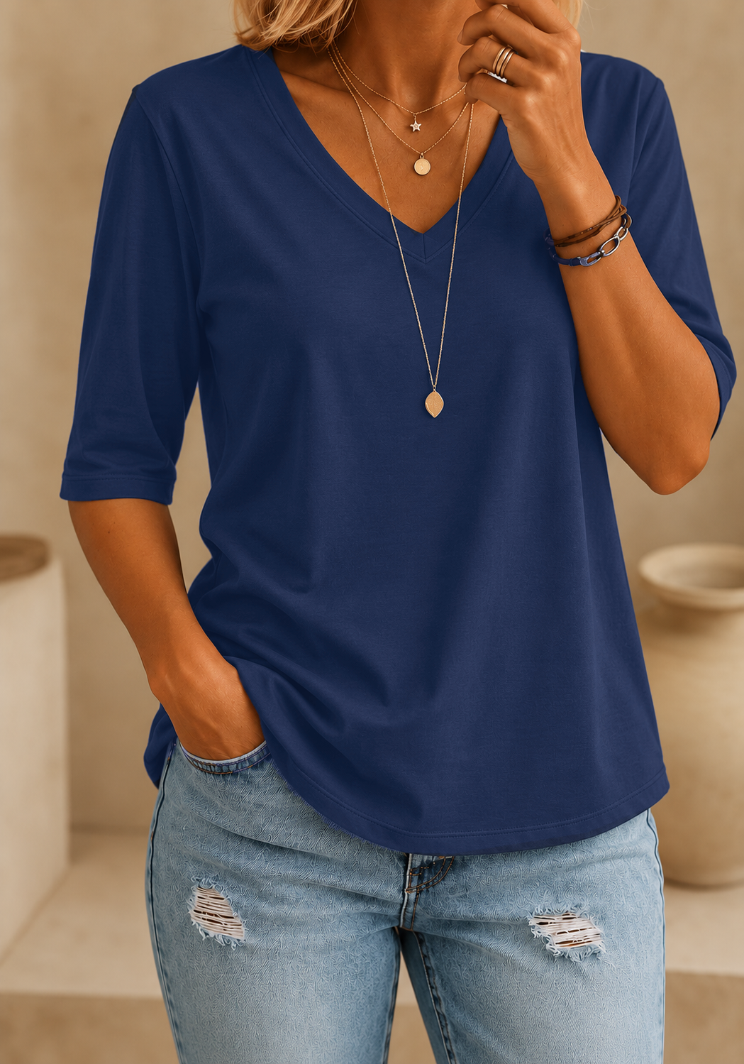 Calvera | Essential Comfort Tee V-Neck Petite