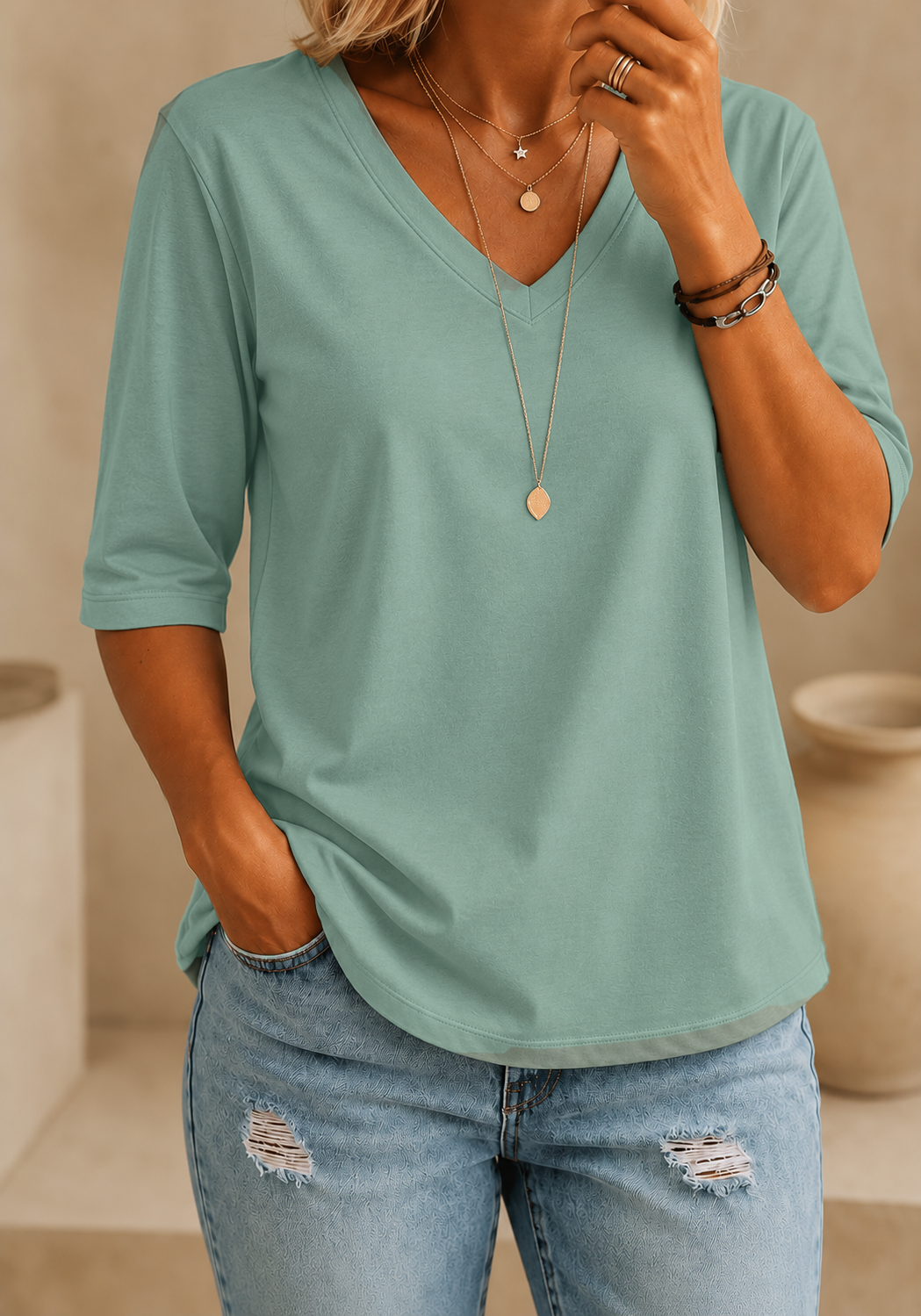 Calvera | Essential Comfort Tee V-Neck Petite