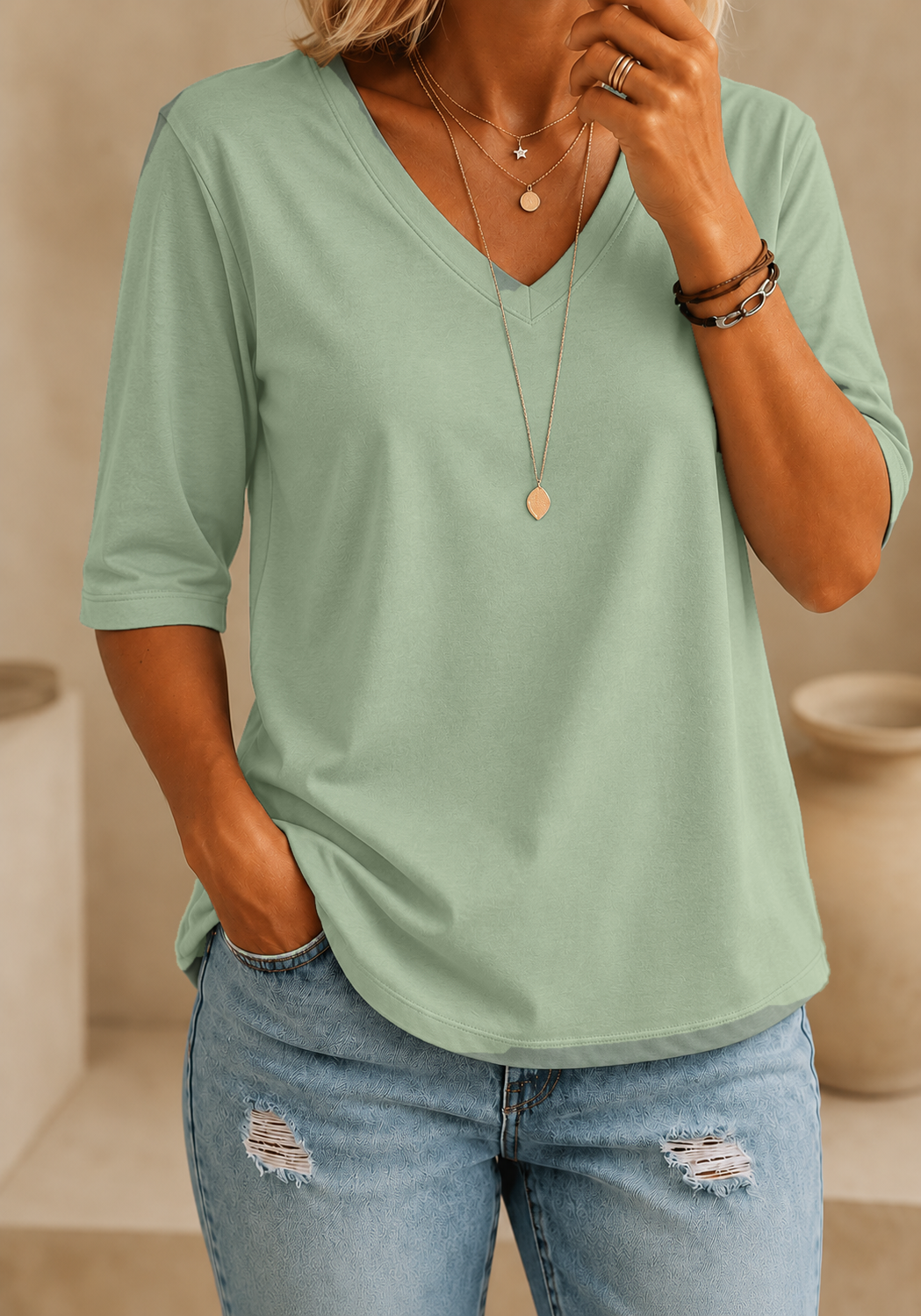 Calvera | Essential Comfort Tee V-Neck Petite