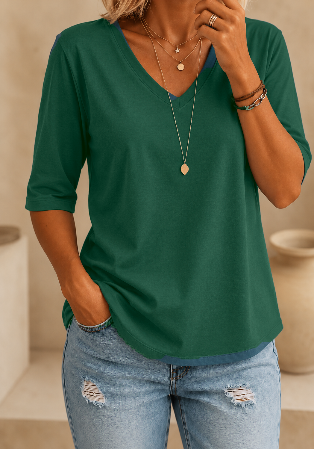 Calvera | Essential Comfort Tee V-Neck Petite