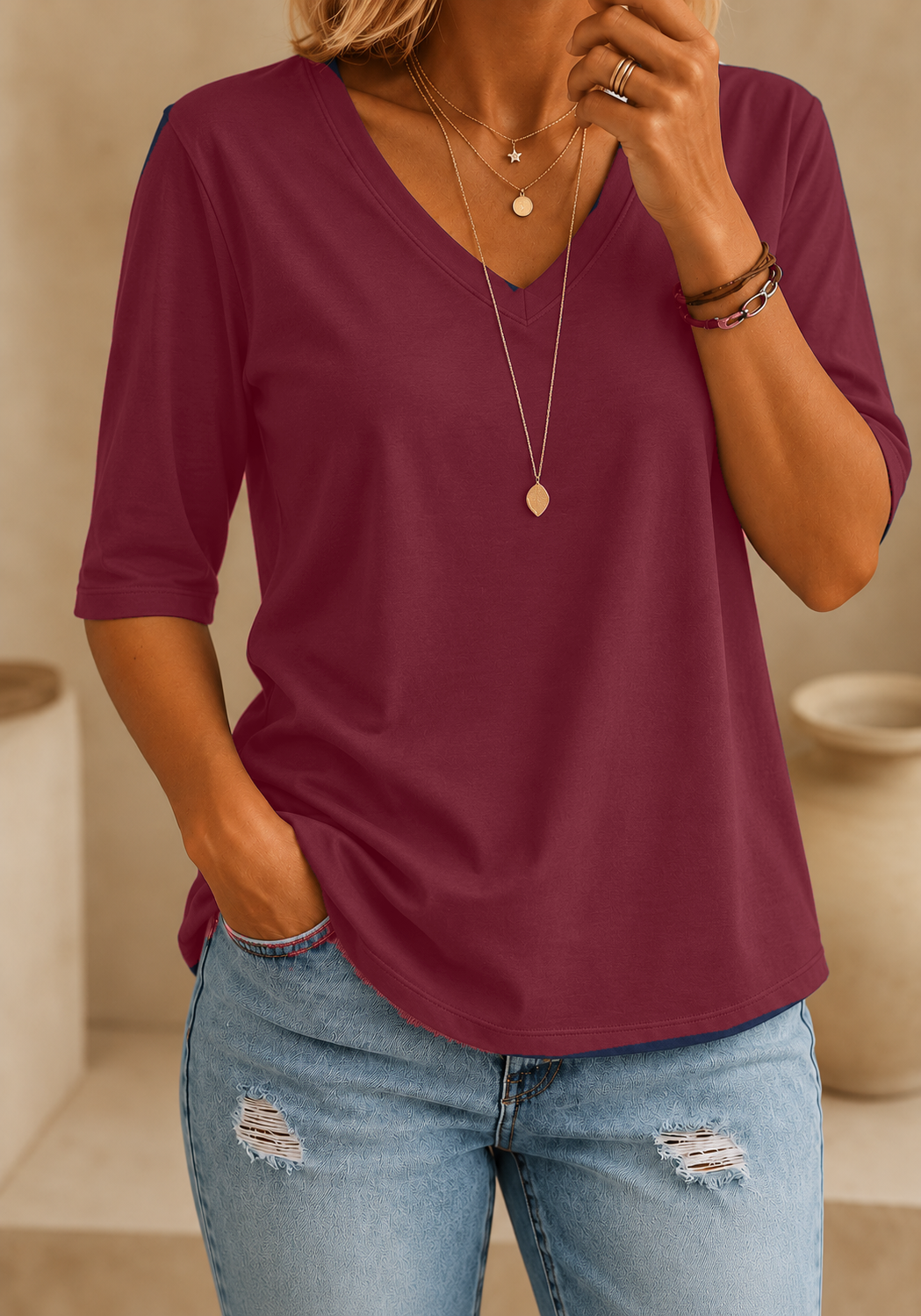 Calvera | Essential Comfort Tee V-Neck Petite