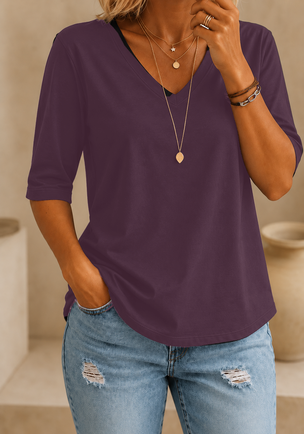 Calvera | Essential Comfort Tee V-Neck Petite