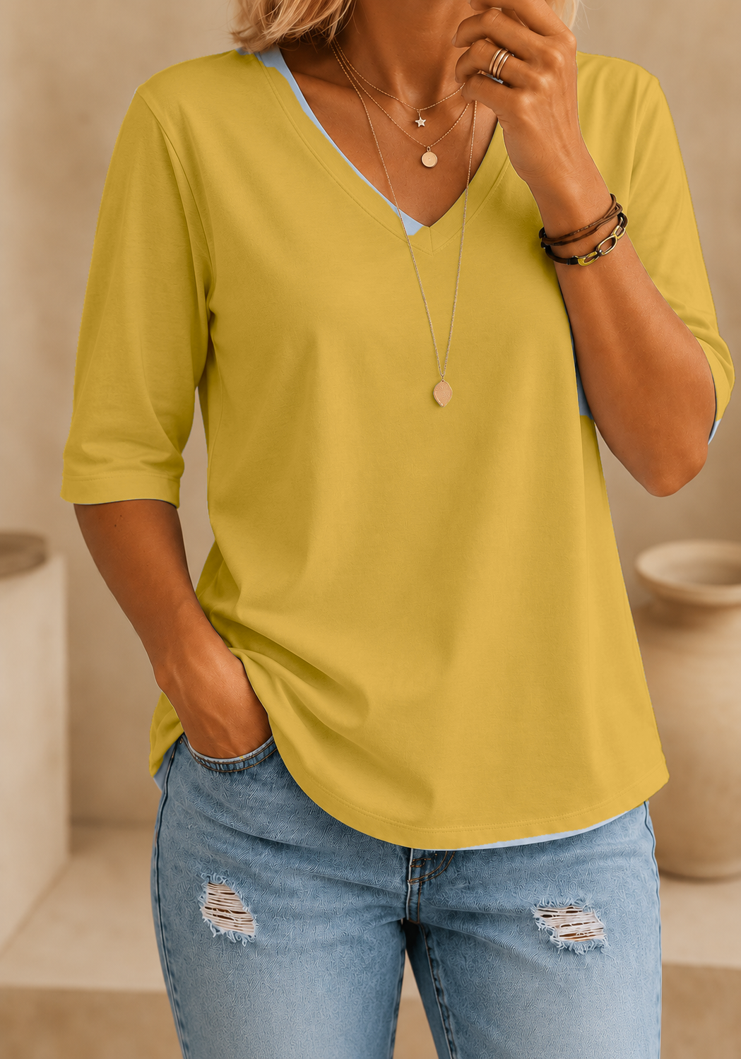 Calvera | Essential Comfort Tee V-Neck Petite