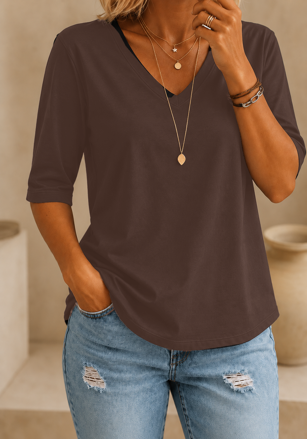 Calvera | Essential Comfort Tee V-Neck Petite