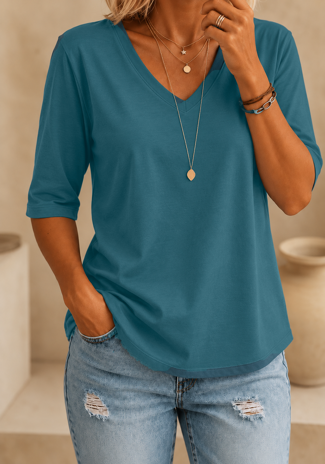Calvera | Essential Comfort Tee V-Neck Petite