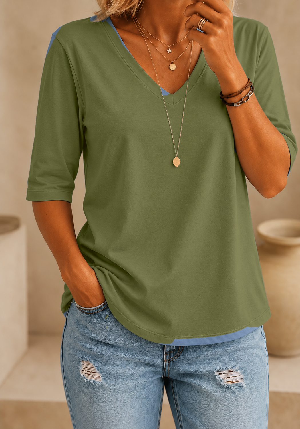 Calvera | Essential Comfort Tee V-Neck Petite