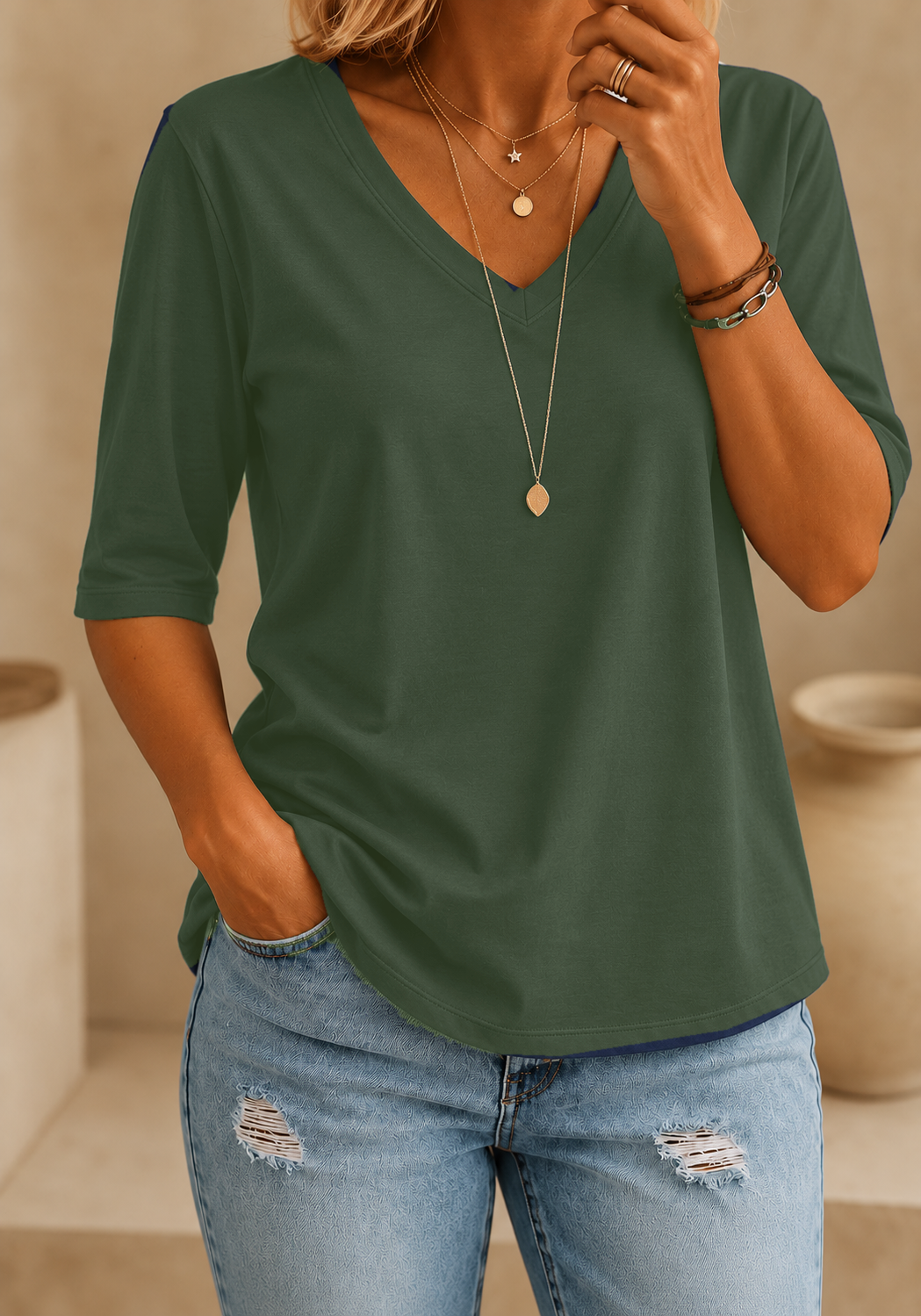 Calvera | Essential Comfort Tee V-Neck Petite