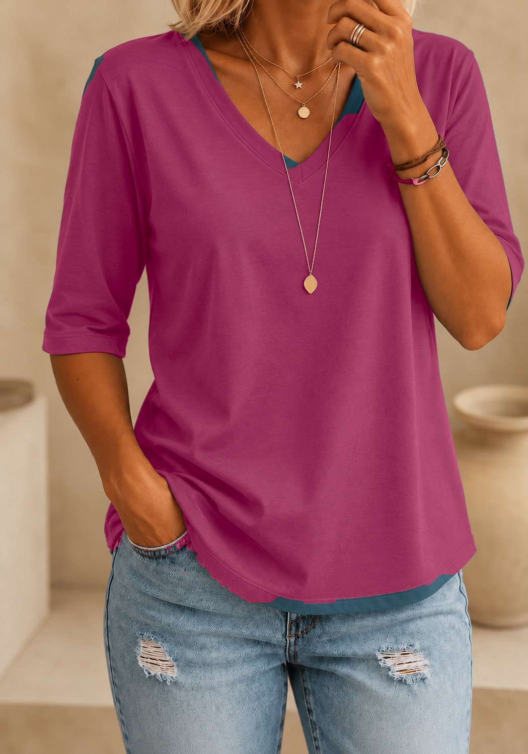 Calvera | Essential Comfort Tee V-Neck Petite