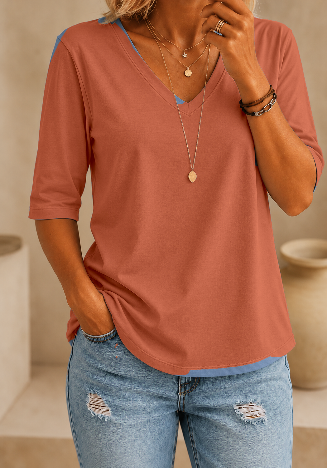 Calvera | Essential Comfort Tee V-Neck Petite