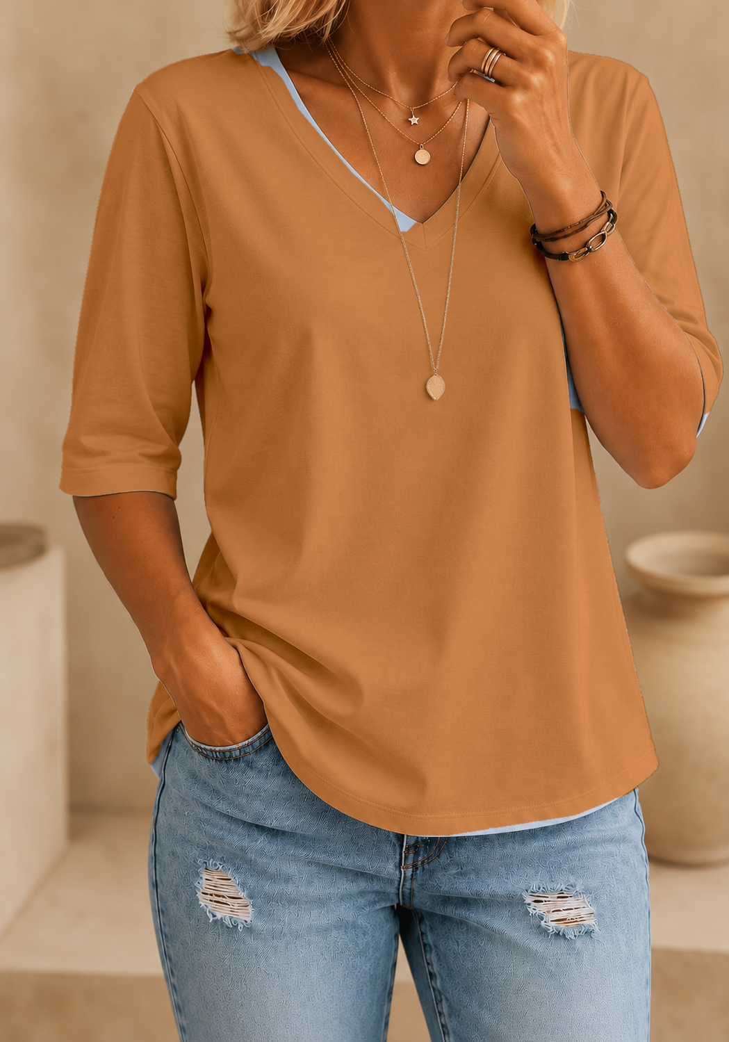Calvera | Essential Comfort Tee V-Neck Petite