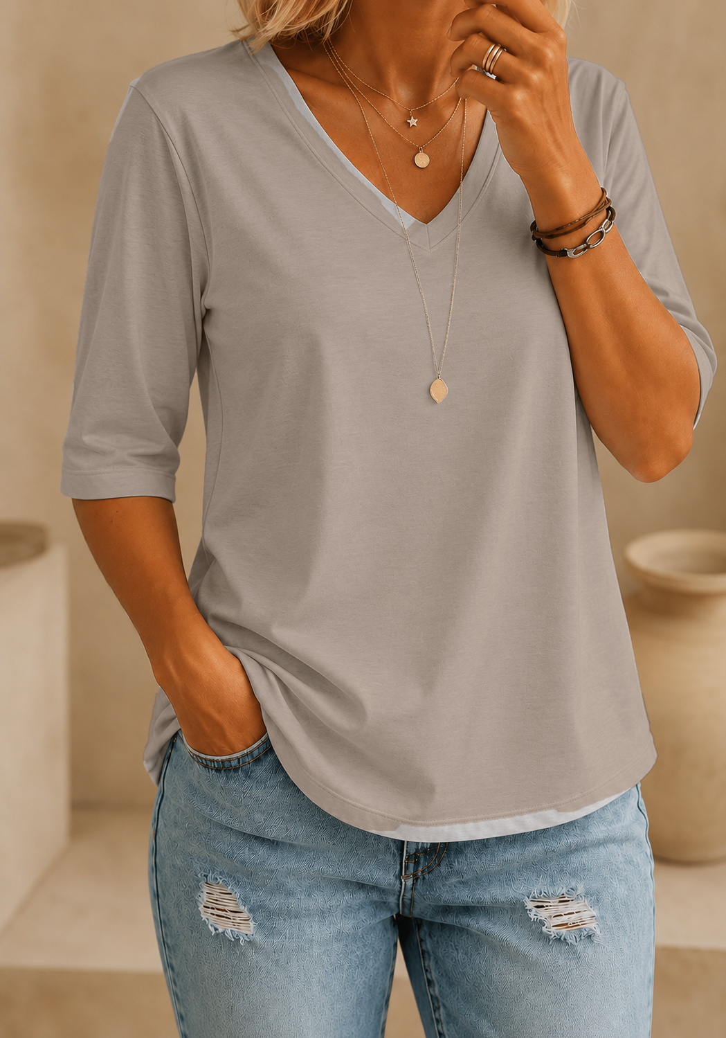 Calvera | Essential Comfort Tee V-Neck Petite