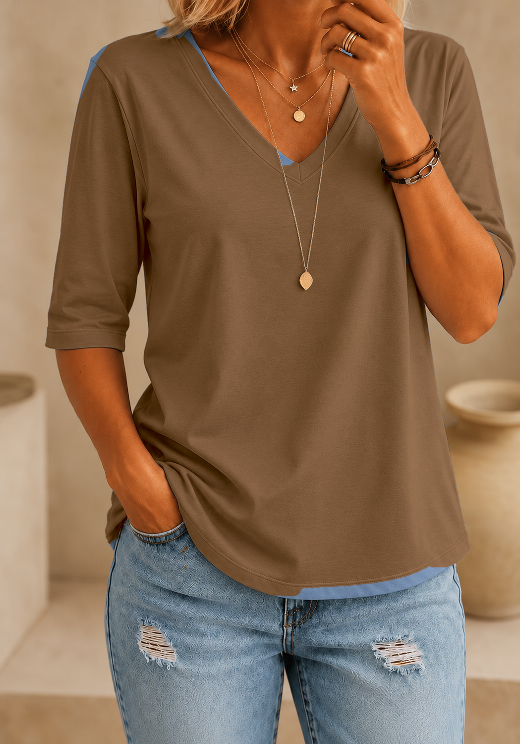 Calvera | Essential Comfort Tee V-Neck Petite